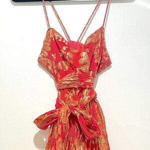 Diane Von Furstenberg Hot Pink & Gold Tie Dress